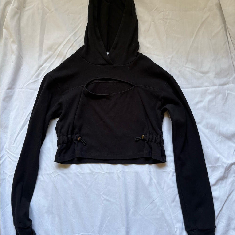 Black Cropped Hoodie Top
